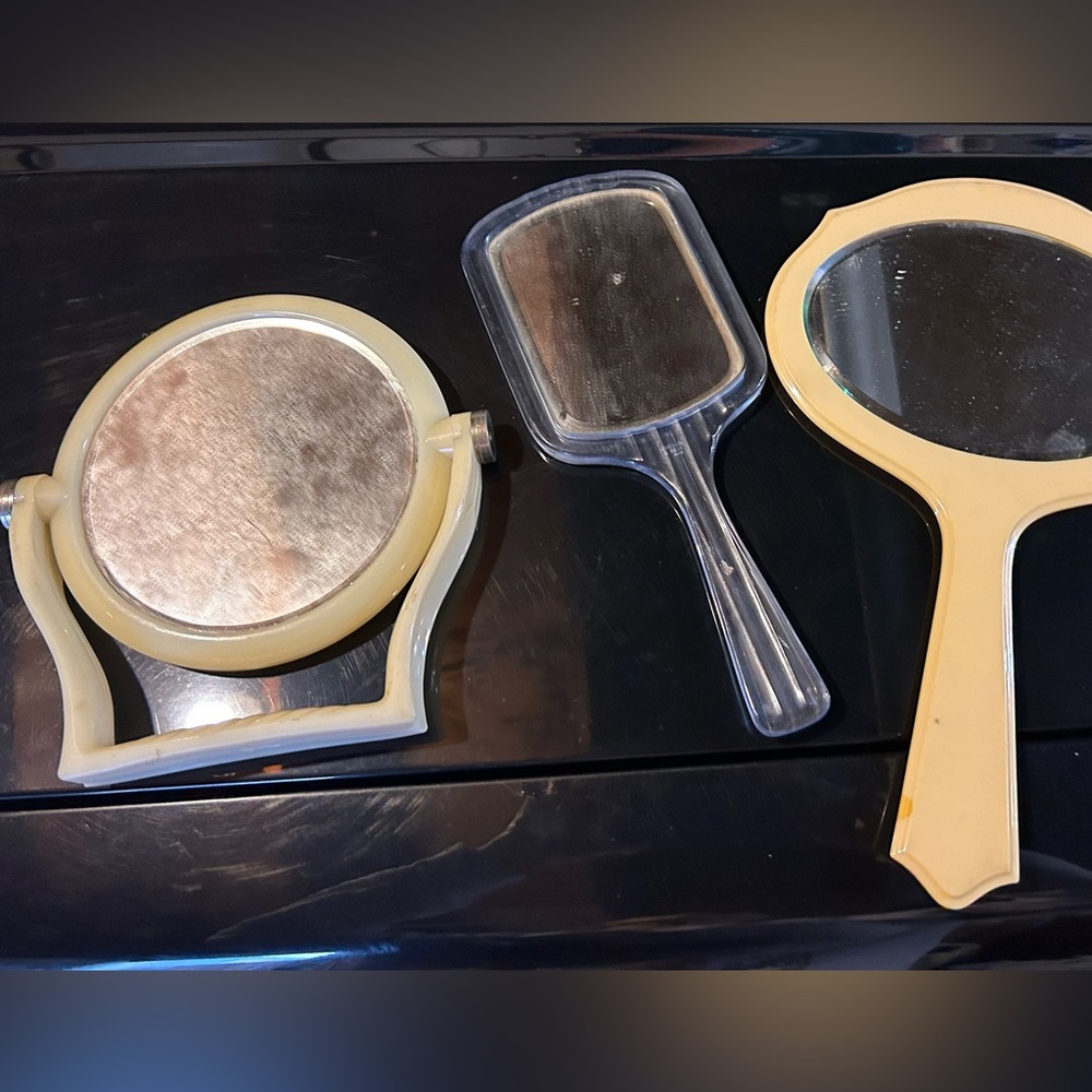 Vintage Lucite Celluloid Beveled hand mirrors